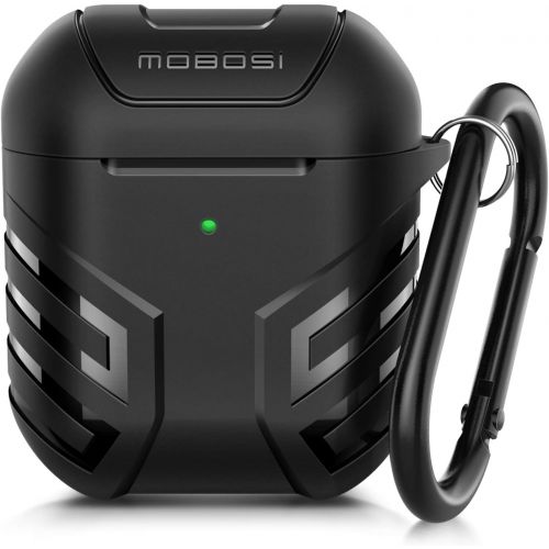  MOBOSI Military AirPods Case Cover Designed for AirPods 2 & 1, Full-Body Protective Vanguard Armor Series AirPod Case with Keychain for AirPods Wireless Charging Case, Black [Front