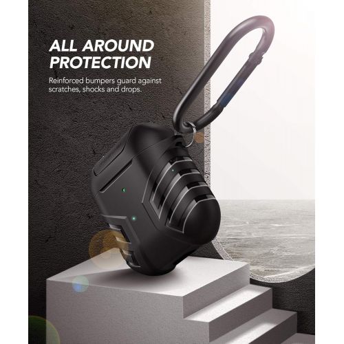  MOBOSI Military AirPods Case Cover Designed for AirPods 2 & 1, Full-Body Protective Vanguard Armor Series AirPod Case with Keychain for AirPods Wireless Charging Case, Black [Front