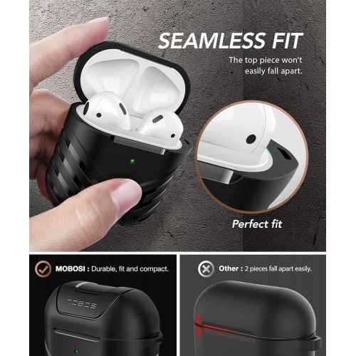  MOBOSI Military AirPods Case Cover Designed for AirPods 2 & 1, Full-Body Protective Vanguard Armor Series AirPod Case with Keychain for AirPods Wireless Charging Case, Black [Front