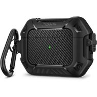 MOBOSI Compatible with AirPods Pro Case, Secure Lock Clip Full Body Shockproof Hard Shell Protective, Carbon Fiber Case Cover with Keychain for AirPod Pro (2019), Black