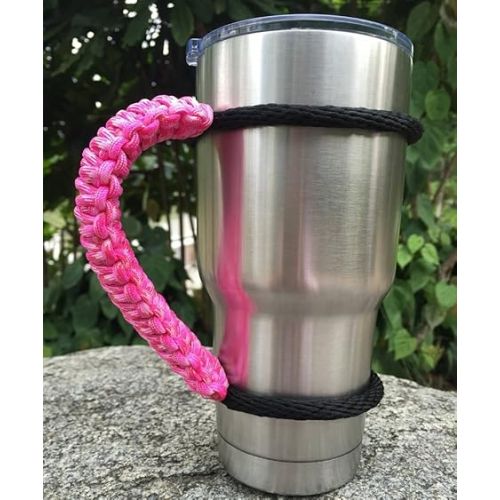  Handmade Paracord Handle for Yeti/Rtic/Ozark Trail Rambler 30 OZ Tumbler. pink/white