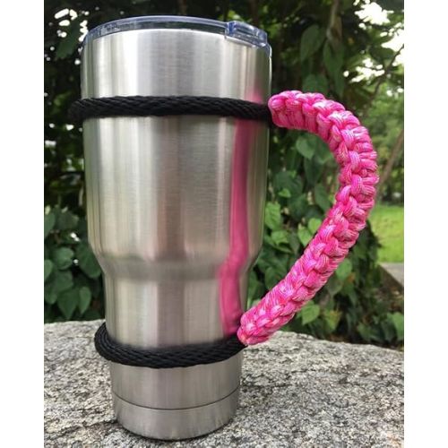  Handmade Paracord Handle for Yeti/Rtic/Ozark Trail Rambler 30 OZ Tumbler. pink/white