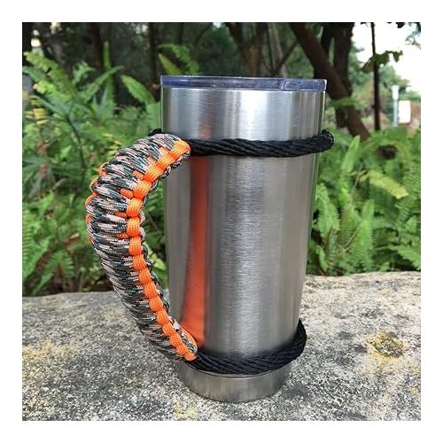  Handmade Paracord Handle for Yeti/Rtic/Ozark Trail Rambler 20 Oz Tumbler. Orange/Forest Green