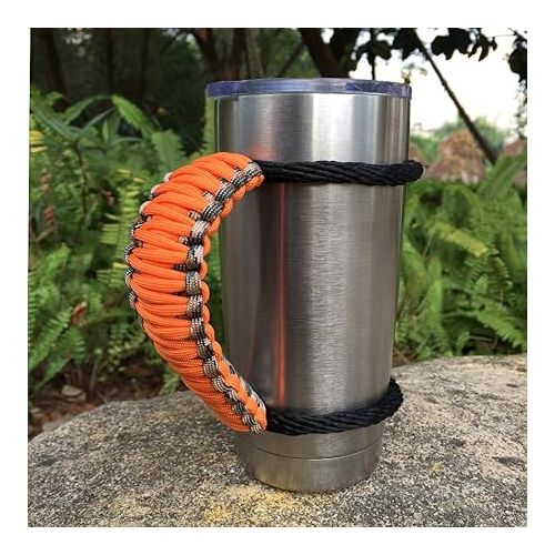  Handmade Paracord Handle for Yeti/Rtic/Ozark Trail Rambler 20 Oz Tumbler. Orange/Forest Green