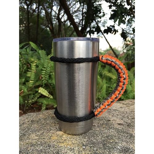  Handmade Paracord Handle for Yeti/Rtic/Ozark Trail Rambler 20 Oz Tumbler. Orange/Forest Green