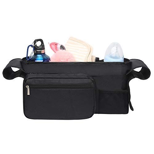  MODARANI Large Black Universal Infant Stroller Organzir Bag Pram Caddy Buggy Pouch with Cup Holders Fit Keenz Bob Pet Stroller