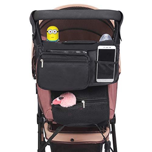  MODARANI Large Black Universal Infant Stroller Organzir Bag Pram Caddy Buggy Pouch with Cup Holders Fit Keenz Bob Pet Stroller