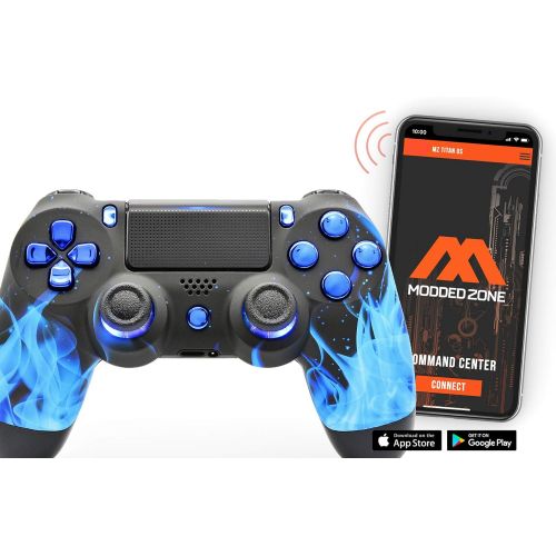  ModdedZone Blue Fire Ps4 PRO Rapid Fire Custom Modded Controller 40 Mods for FPS Games Fortnite & More