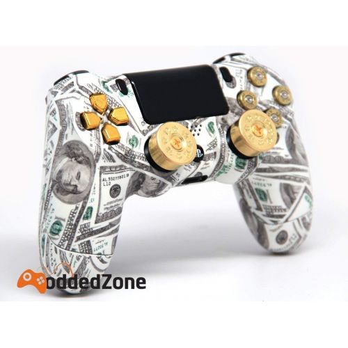  ModdedZone Money Talks wShotGun Thumbsticks and Real Gold 9 mm Bullet Buttons PS4 PRO Rapid Fire Custom Modded Controller 40 Mods (CUH-ZCT2U)