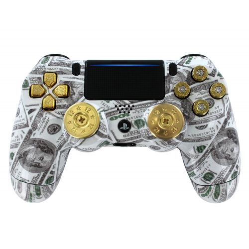  ModdedZone Money Talks wShotGun Thumbsticks and Real Gold 9 mm Bullet Buttons PS4 PRO Rapid Fire Custom Modded Controller 40 Mods (CUH-ZCT2U)