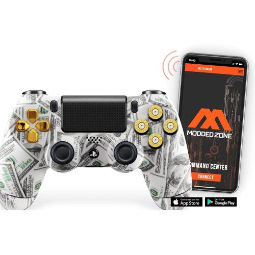  ModdedZone Money Talks wShotGun Thumbsticks and Real Gold 9 mm Bullet Buttons PS4 PRO Rapid Fire Custom Modded Controller 40 Mods (CUH-ZCT2U)