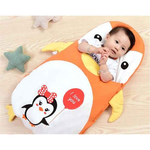  MODEOK Penguin Envelope Baby Sleeping Bag Sleeveless Baby Swaddle Blanket Wrap, Thick Baby Kids Toddler Knit Soft Warm Blanket Swaddle Sleeping Bag Sleep Sack Stroller (Orange/105cm(1-3ye