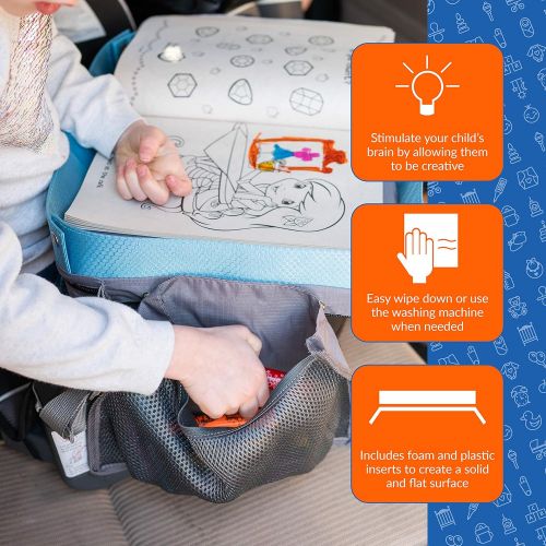  [아마존핫딜][아마존 핫딜] MODFAMILY PRODUCTS THAT SIMPLIFY LIFE Modfamily Kids E-Z Travel Tray for Kids - Works with Any Car Seat and Wraps Around Childs Waist- Creates an Organized Place to Play and Eat (Blue/Gray)