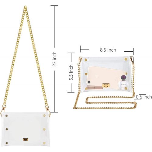  MOETYANG Womens Transparent Clutch Clear Purse Crossbody Shoulder Bags with Removable Golden Chain Strap NFL&PGA Stadium Approved Bags