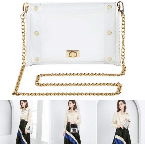  MOETYANG Womens Transparent Clutch Clear Purse Crossbody Shoulder Bags with Removable Golden Chain Strap NFL&PGA Stadium Approved Bags