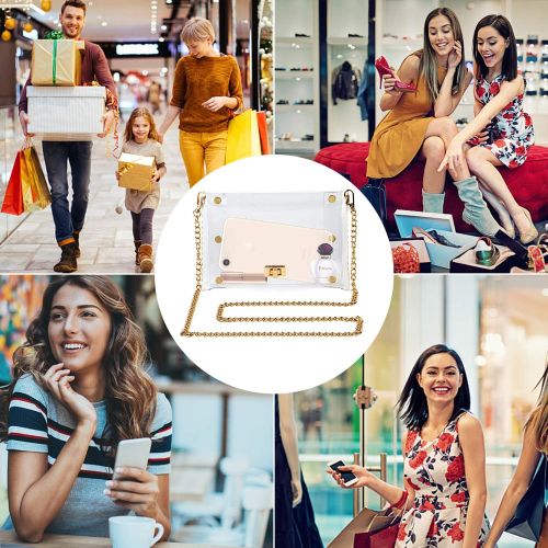  MOETYANG Womens Transparent Clutch Clear Purse Crossbody Shoulder Bags with Removable Golden Chain Strap NFL&PGA Stadium Approved Bags