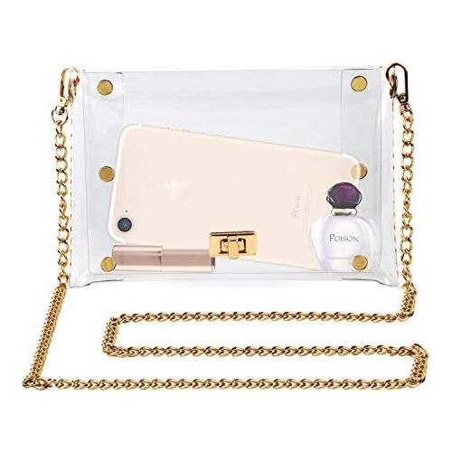  MOETYANG Womens Transparent Clutch Clear Purse Crossbody Shoulder Bags with Removable Golden Chain Strap NFL&PGA Stadium Approved Bags