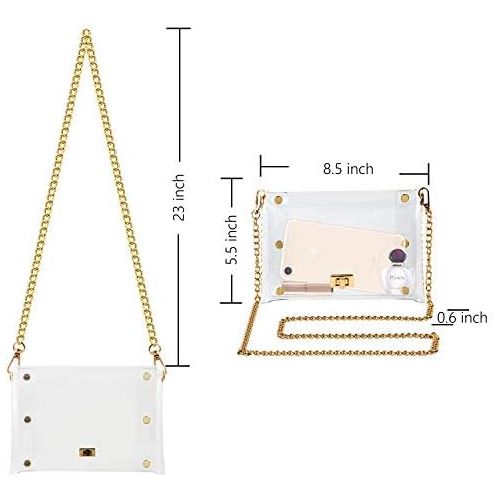  MOETYANG Womens Transparent Clutch Clear Purse Crossbody Shoulder Bags with Removable Golden Chain Strap NFL&PGA Stadium Approved Bags