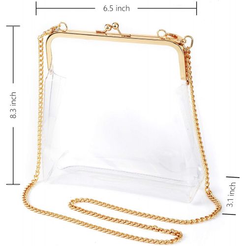  MOETYANG Womens Transparent Clutch Clear Purse Crossbody Shoulder Bags with Removable Golden Chain Strap NFL&PGA Stadium Approved Bags