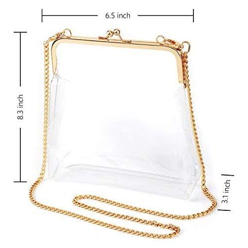  MOETYANG Womens Transparent Clutch Clear Purse Crossbody Shoulder Bags with Removable Golden Chain Strap NFL&PGA Stadium Approved Bags