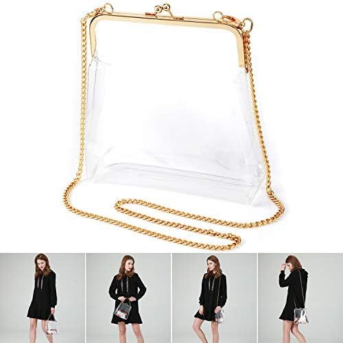  MOETYANG Womens Transparent Clutch Clear Purse Crossbody Shoulder Bags with Removable Golden Chain Strap NFL&PGA Stadium Approved Bags