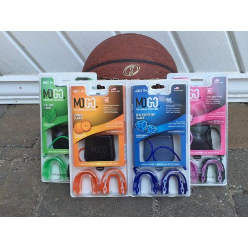  MOGO. Flavored 2 Pack Mouth Guards - Adult Sports Mouthguard for Ages 11 and Up - Mouthpiece for MMA, Football and Lacrosse - Tether Strap, Fitting Instructions and Carry Case