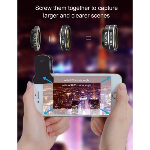  MOKCAO Phone Camera Lens Kit, 6 in 1 Cell Phone Camera Lens with 18X Zoom Telephoto LensFisheyeWide Angle& Macro Lens(Screwed Together)TeleconverterCPL, Compatible iPhone, Samsung & M