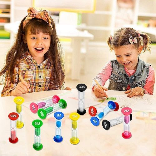  [아마존베스트]MOKIU Sand Timer for Brushing Teeth for Children  Set of 12 Colourful Hourglass Teaching Watches Different Times 30 Seconds Plus 1 - 2 - 3 - 5 - 10 Minutes