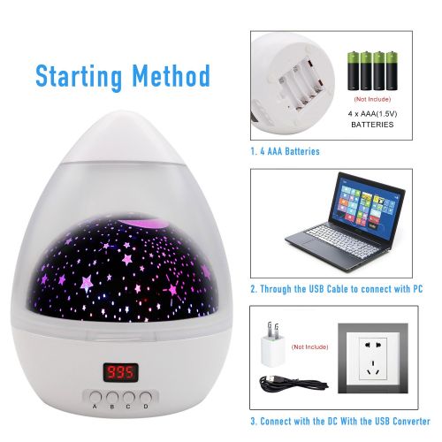  [ Newest Vision ] Star Light Rotating Projector, MOKOQI Night Lighting Star Moon Projection Lamp 4 LED Bulbs 4 Modes with Timer Auto Shut-Off & Hanging Strap for Kids Baby Bedroom