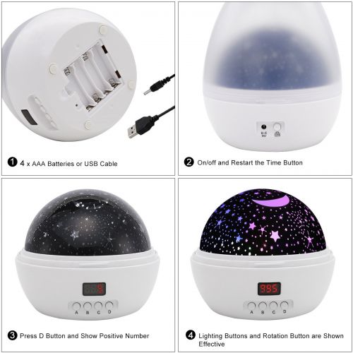  [ Newest Vision ] Star Light Rotating Projector, MOKOQI Night Lighting Star Moon Projection Lamp 4 LED Bulbs 4 Modes with Timer Auto Shut-Off & Hanging Strap for Kids Baby Bedroom