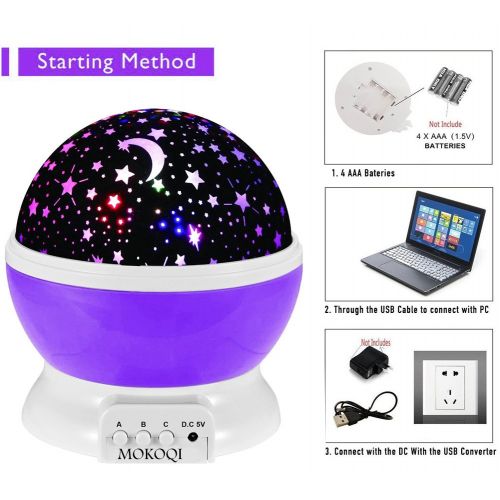  MOKOQI Night Lighting Lamp [ 4 LED Beads, 3 Model Light, 4.9 FT (1.5 M) USB Cord ] Romantic Rotating Cosmos...