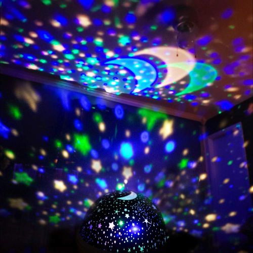  MOKOQI Night Lighting Lamp [ 4 LED Beads, 3 Model Light, 4.9 FT (1.5 M) USB Cord ] Romantic Rotating Cosmos...