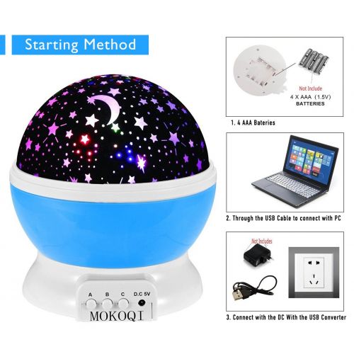  MOKOQI Night Lighting Lamp [ 4 LED Beads, 3 Model Light, 4.9 FT (1.5 M) USB Cord ] Romantic Rotating Cosmos...