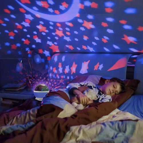  [아마존 핫딜] MOKOQI Night Lighting Lamp Kids Party Centerpieces [ 4.9 FT USB Cord ] Romantic Rotating Cosmos Star Sky Moon Projector, Rotation Night Projection for Children Kids Bedroom (Blue）