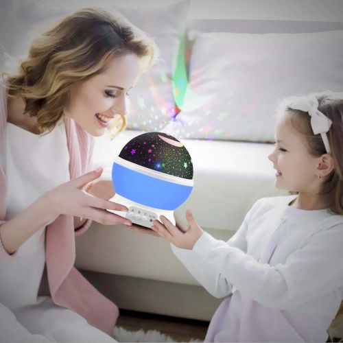  [아마존 핫딜] MOKOQI Night Lighting Lamp Kids Party Centerpieces [ 4.9 FT USB Cord ] Romantic Rotating Cosmos Star Sky Moon Projector, Rotation Night Projection for Children Kids Bedroom (Blue）