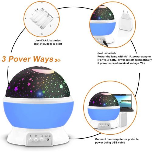  [아마존 핫딜] MOKOQI Night Lighting Lamp Kids Party Centerpieces [ 4.9 FT USB Cord ] Romantic Rotating Cosmos Star Sky Moon Projector, Rotation Night Projection for Children Kids Bedroom (Blue）