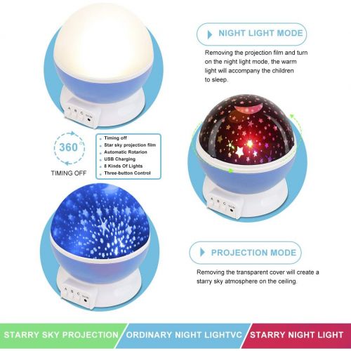  [아마존 핫딜] MOKOQI Night Lighting Lamp Kids Party Centerpieces [ 4.9 FT USB Cord ] Romantic Rotating Cosmos Star Sky Moon Projector, Rotation Night Projection for Children Kids Bedroom (Blue）