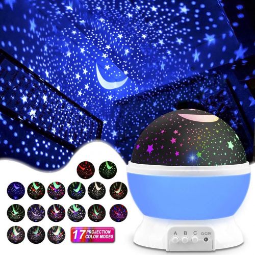  [아마존 핫딜] MOKOQI Night Lighting Lamp Kids Party Centerpieces [ 4.9 FT USB Cord ] Romantic Rotating Cosmos Star Sky Moon Projector, Rotation Night Projection for Children Kids Bedroom (Blue）