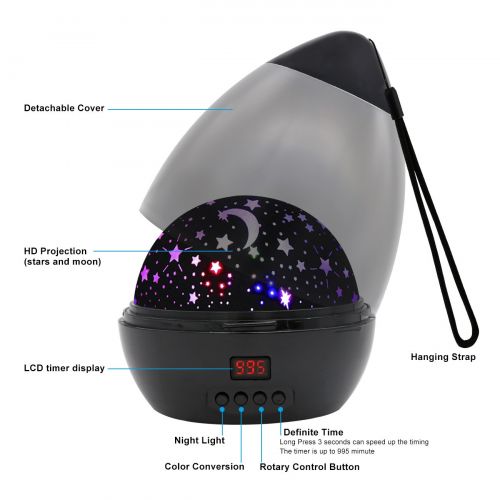  [ Newest Vision ] Star Light Rotating Projector, MOKOQI Night Lighting Star Moon Projection Lamp 4 LED Bulbs 4 Modes with Timer Auto Shut-Off & Hanging Strap for Kids Baby Bedroom