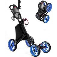 MOLANEPHY Golf Push Cart, 4 Wheel Golf Pull Cart -1 Click Folding Button, with Umbrella Drink Holder, Golf Accessories for Practice and Game