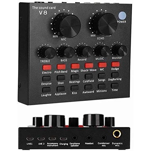  [아마존베스트]MOLI V8 Voice Changer Dual DSP Noise Reduction Chip Audio Mixer Multiple Funny Effects for Phone Computer Game Ipad Karaoke Streamer Recording (Black)