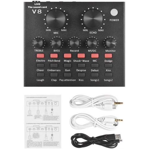  [아마존베스트]MOLI V8 Voice Changer Dual DSP Noise Reduction Chip Audio Mixer Multiple Funny Effects for Phone Computer Game Ipad Karaoke Streamer Recording (Black)