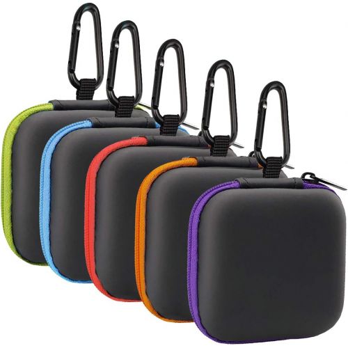  MOLOVA 5Pack Square Earbud Case Portable EVA Carrying Case Storage Bag Cell Phone Accessories Organizer with Carabiner for Earphone, Earbud, Earpieces, SD Memory Card, Camera Chips