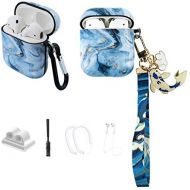 MOLOVA Case for Airpods 1&2 Case, Ice Blue Marble with Koi Fish Airpods Hard Protective Cover Shock Proof Compatiable with Wireless Charging Case Keychain for Kids Teens Boys Girls