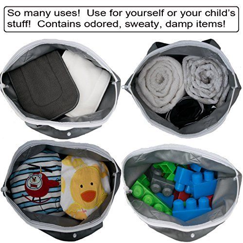  MOM & BAB Wet Bags-13Wide X 18High| Water-Resistant |Masks Odors| Washable & Reusable | for: Cloth Diapers, Daycare, Soiled Baby Items, Swimsuits, Gym, Yoga, Travel (Black/Gray)