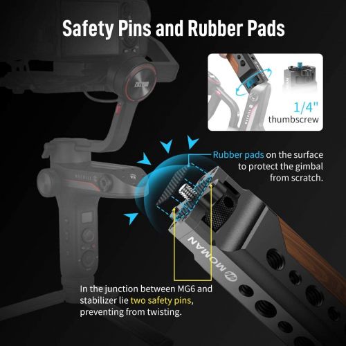  ZHIYUN WEEBILL S Gimbal Handle, Burmese Rosewood Grip with 1/4 3/8 ARRI Locating Holes and Cold Shoe for Mounting Moman MG6, Zhiyun-Weebill s-Gimbal-Handle-handgrip