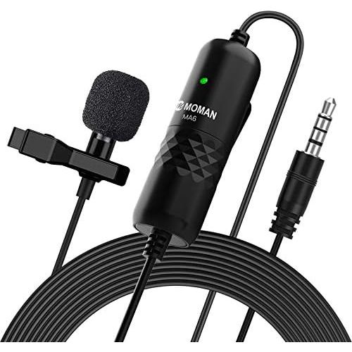  [아마존베스트]Moman Lavalier Mikrofon, Ansteckmikrofon Omnidirektional Clip-on Microphone, Kragenmikrofon mit Windschutz, 3.5mm TRS/TRRS, 6M fuer Smartphone Handy iPhone Huawei Samsung, PC Laptop