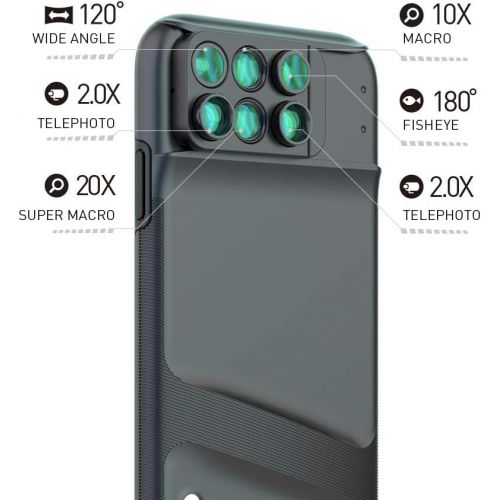  [아마존베스트]MOMAX Lens Case for Apple iPhone X: 6 in 1 Dual Optics Lens Kit (180°Fisheye, 2X Telephoto,120° Wide-Angle, 10X/20X Macro), Two Layers Double Protection (Black)