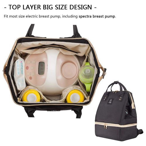  MOMIGO Breast Pump Backpack - Cooler and Moistureproof Bag Double Layer for Mother Outdoor Working Backpack with USB Charging Port, Large (Black)