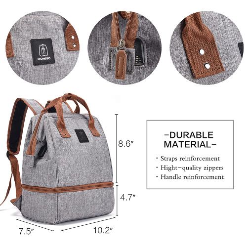  MOMIGO Breast Pump Backpack - Cooler and Moistureproof Bag Double Layer for Mother Outdoor Working Backpack with USB Charging Port, Large (Brown&Grey)